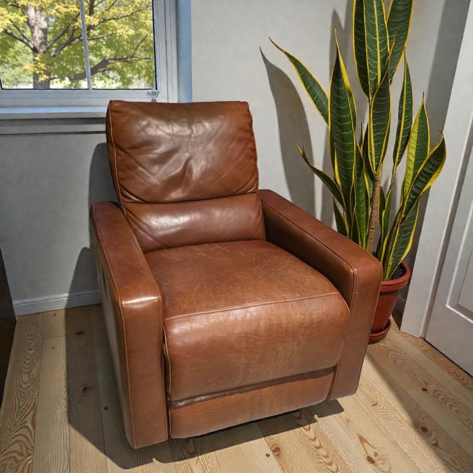 Rustic Brown Leather Recliner Chair
