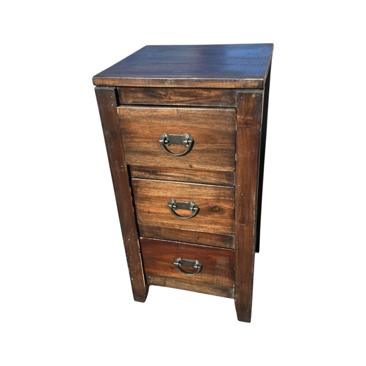 Rustic Dark Wooden Three-drawer Bedside Cabinet (Dimensions: 65x33.5x31)