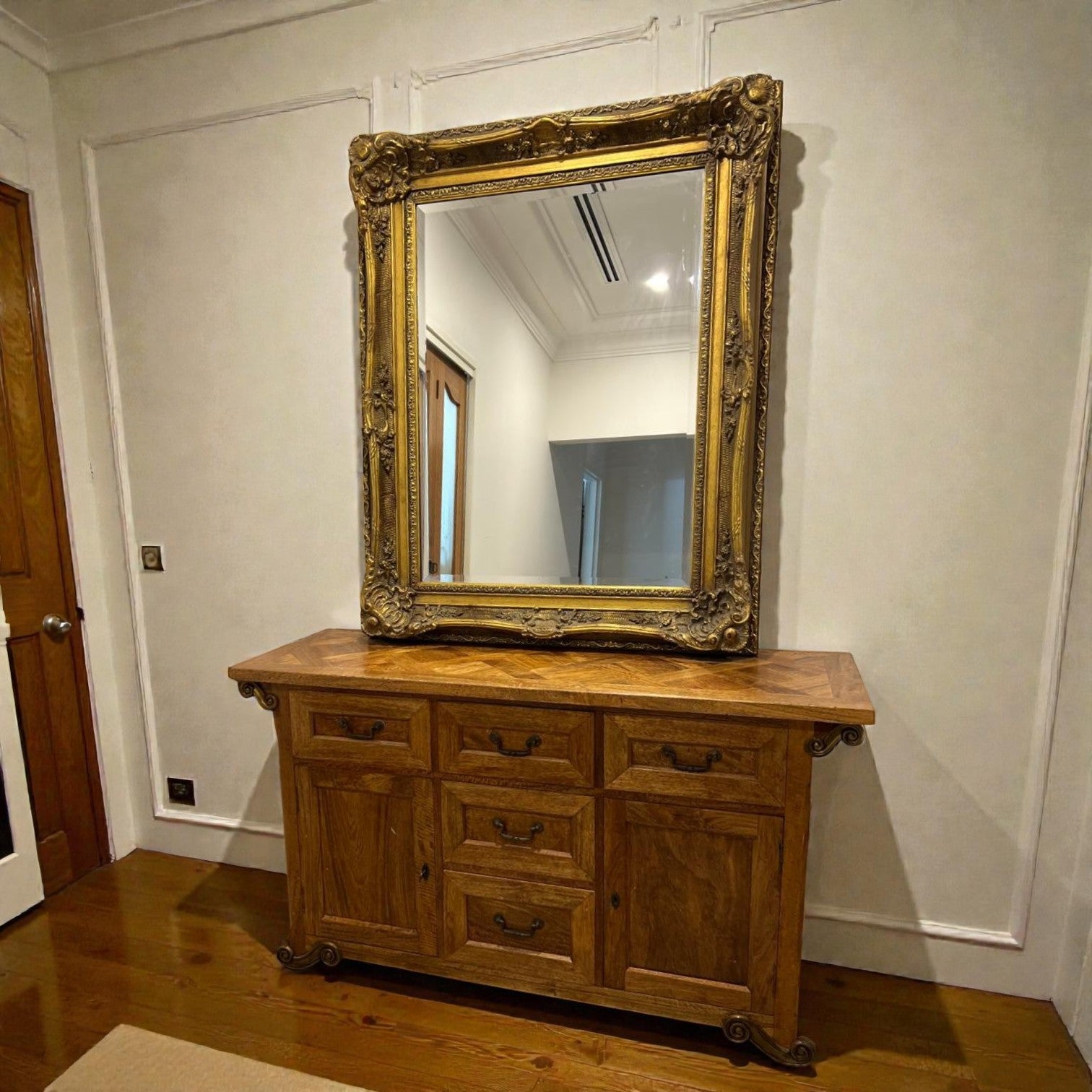 Rustic Timber Sideboard With Gold Antique Style Mirror