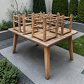 Rustic Wooden Dining Table Paired With 6 Matching Low Stools