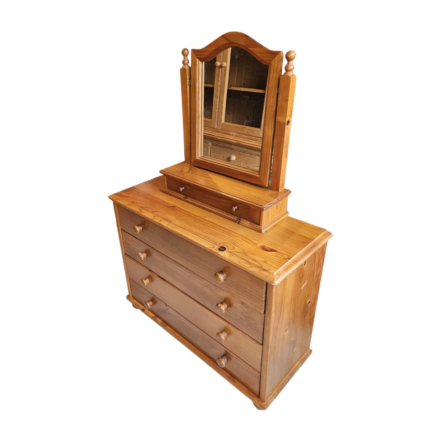SOLID Pine Chest Of Drawers With A Detachable Mirror (Dimensions: 103x54x42)