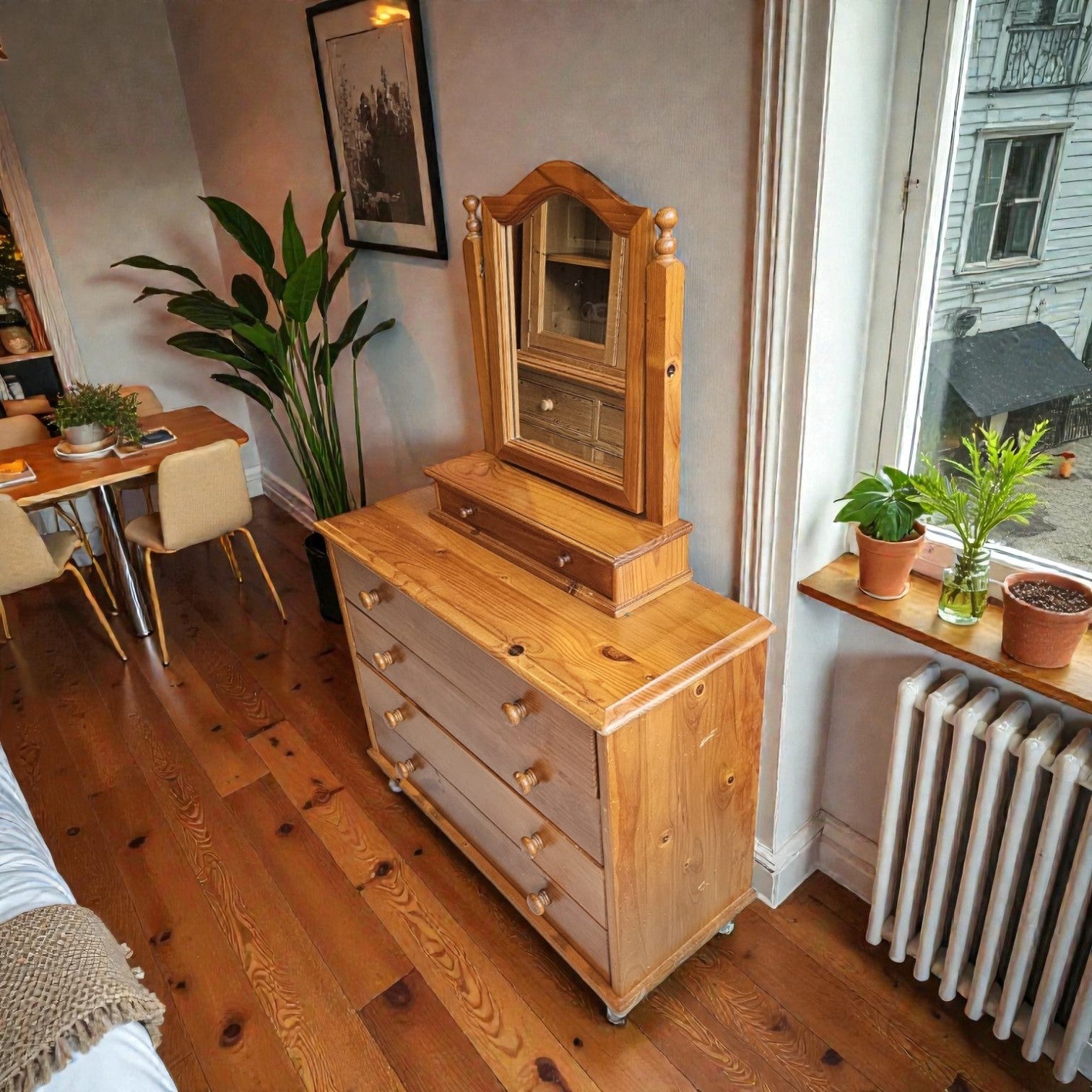 SOLID Pine Chest Of Drawers With A Detachable Mirror (Dimensions: 103x54x42)