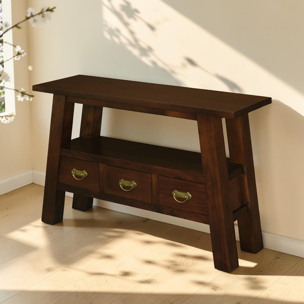SOLID Wood 3 Drawer Sofa/Hall Table (Dimensions: 77x115x37)