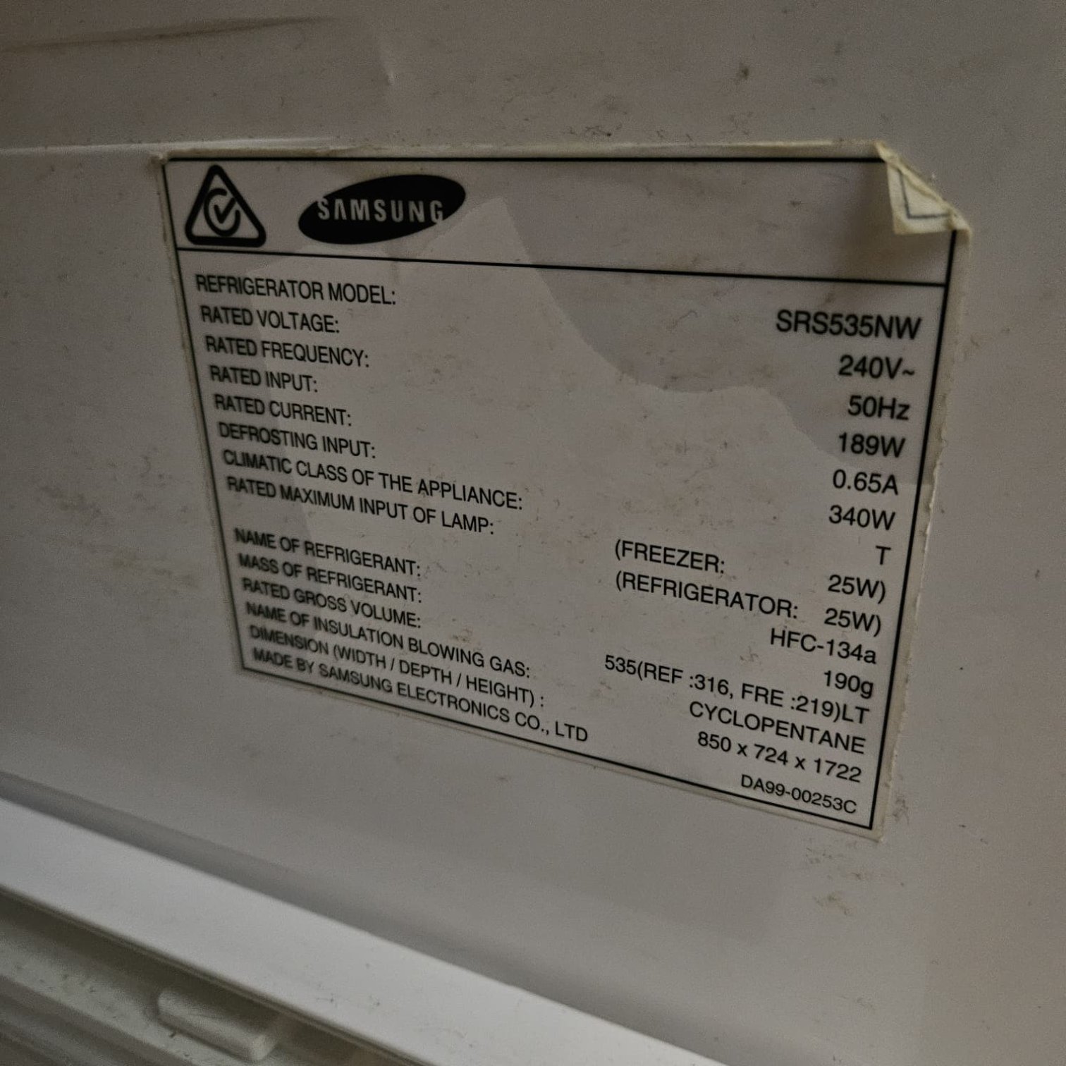 Samsung Side-by-side Refrigerator