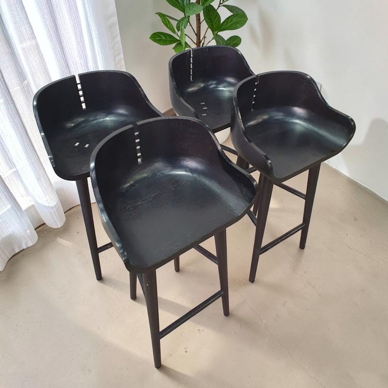 Set Of 4 Modern Black Bucket-Style Bar Stools (Priced Each)