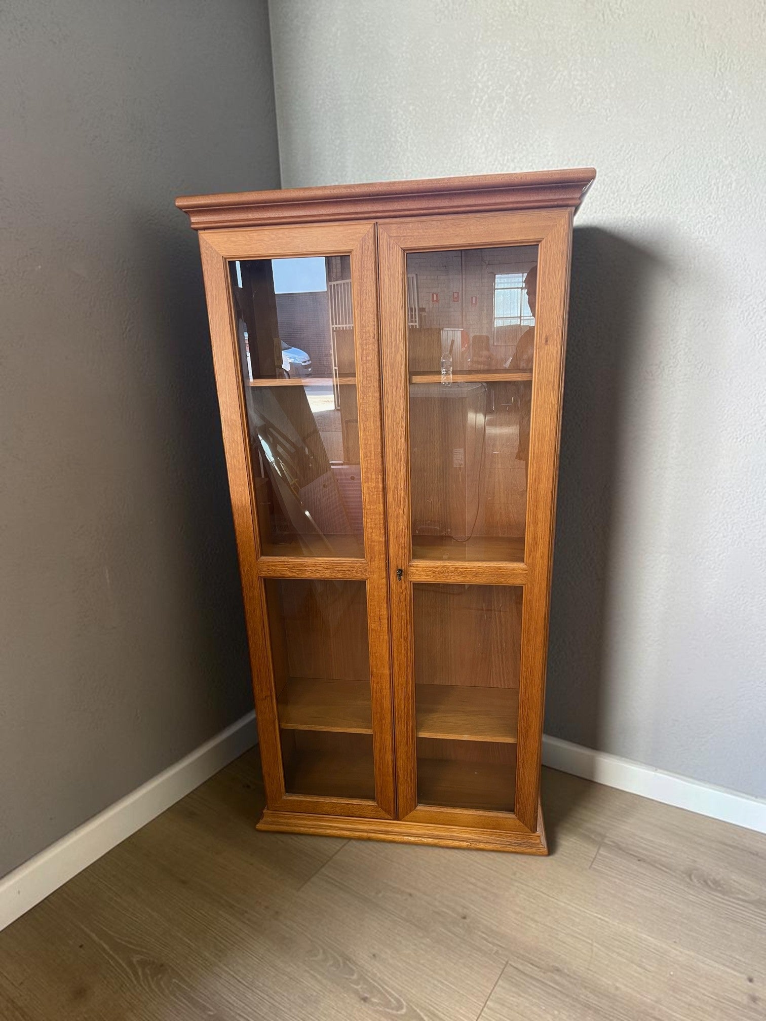Tall Dual Glass Paneled SOLID Wood Display Cabinet