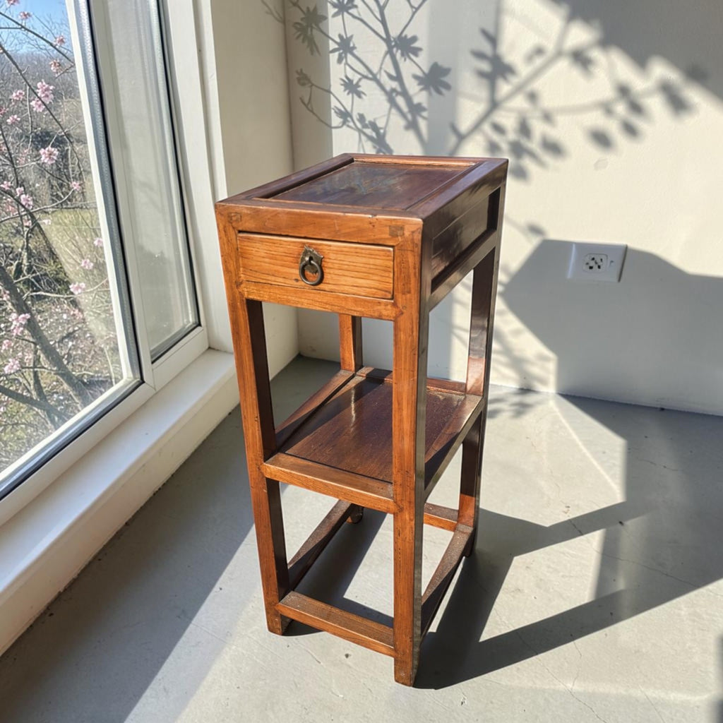 Tall Narrow Wooden Side Table (Dimensions: 75x27x35.5)