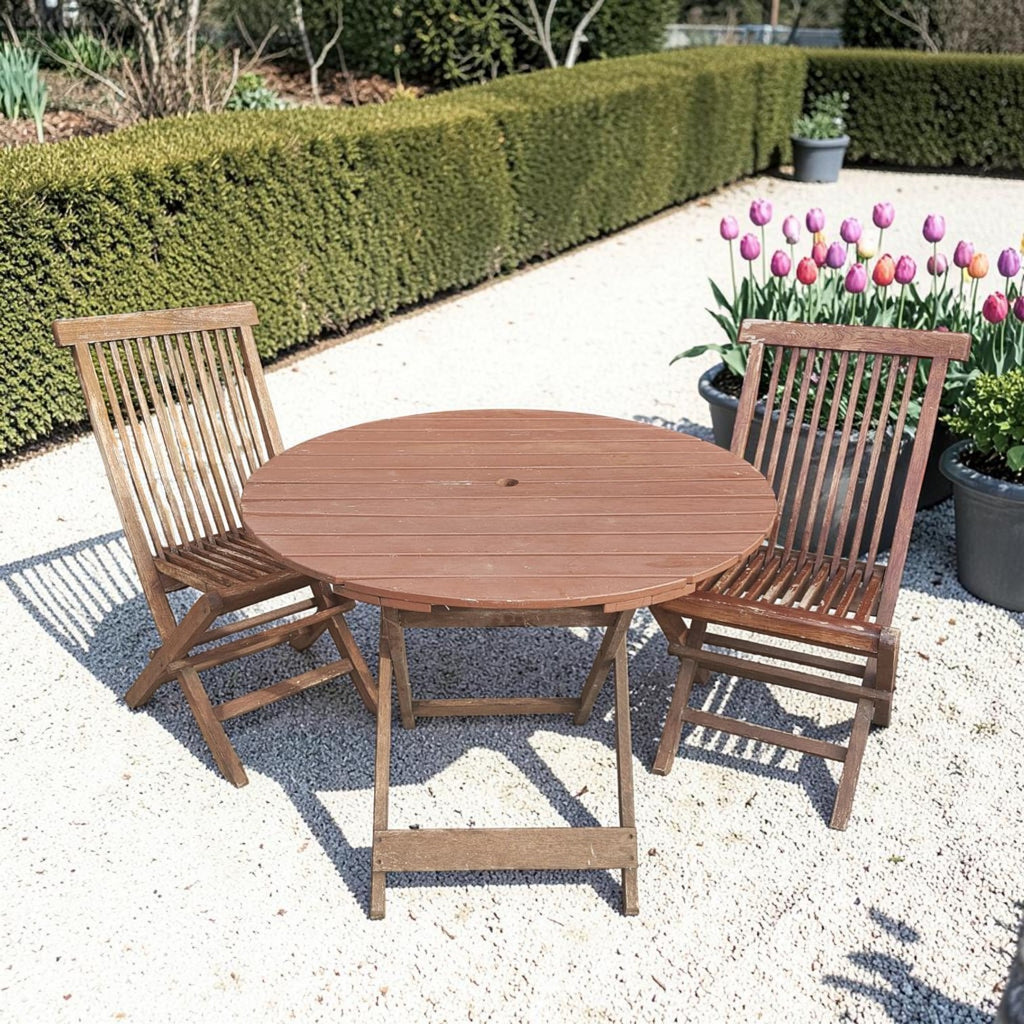 Teak Wooden Folding Bistro Set (70 Height 91 Diameter)