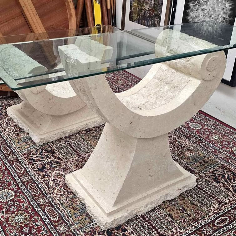 Tessellated Stone Organic Shape Base Rectangular Sofa Console Table Art Deco & Coffee Table