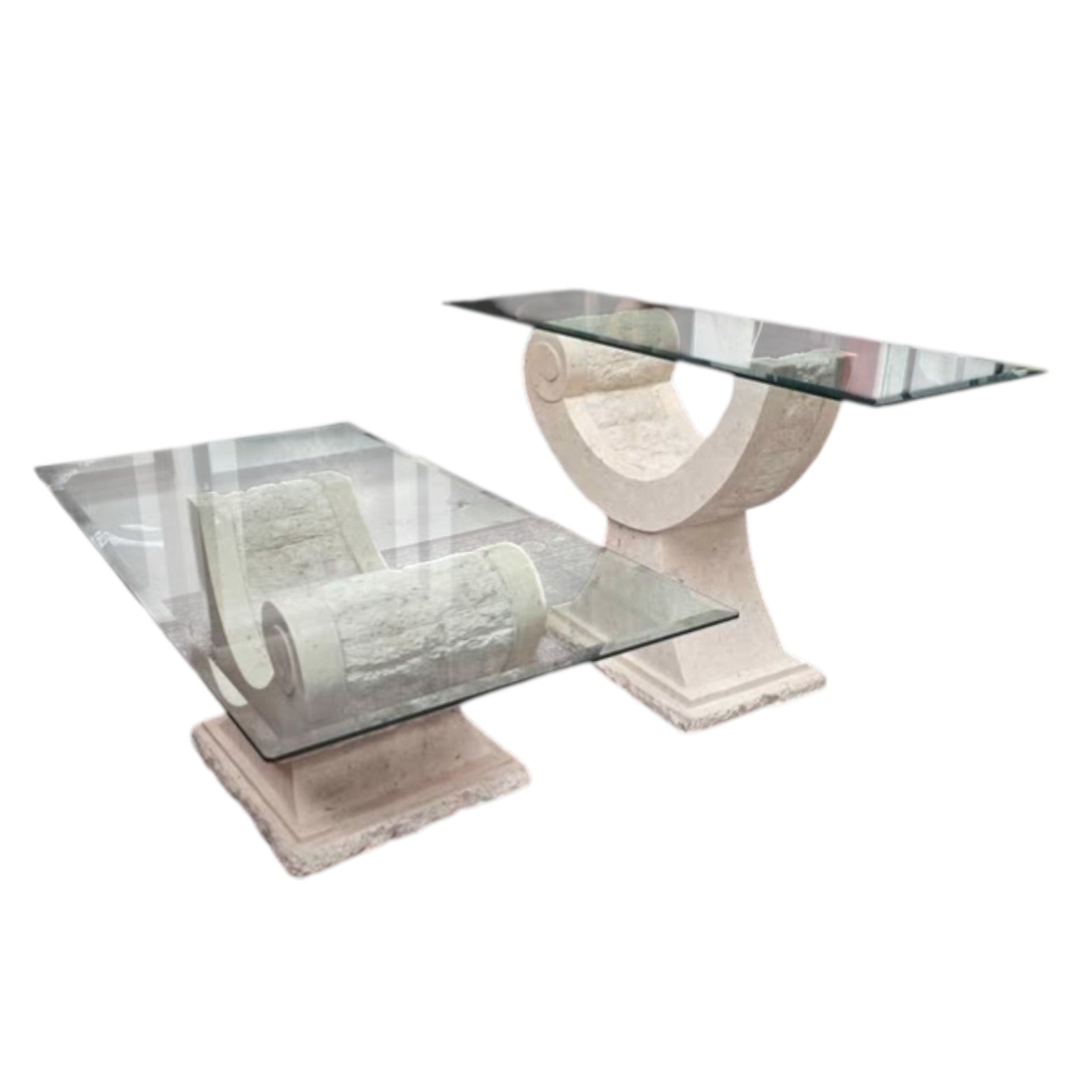 Tessellated Stone Organic Shape Base Rectangular Sofa Console Table Art Deco & Coffee Table