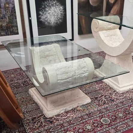 Tessellated Stone Organic Shape Base Rectangular Sofa Console Table Art Deco & Coffee Table