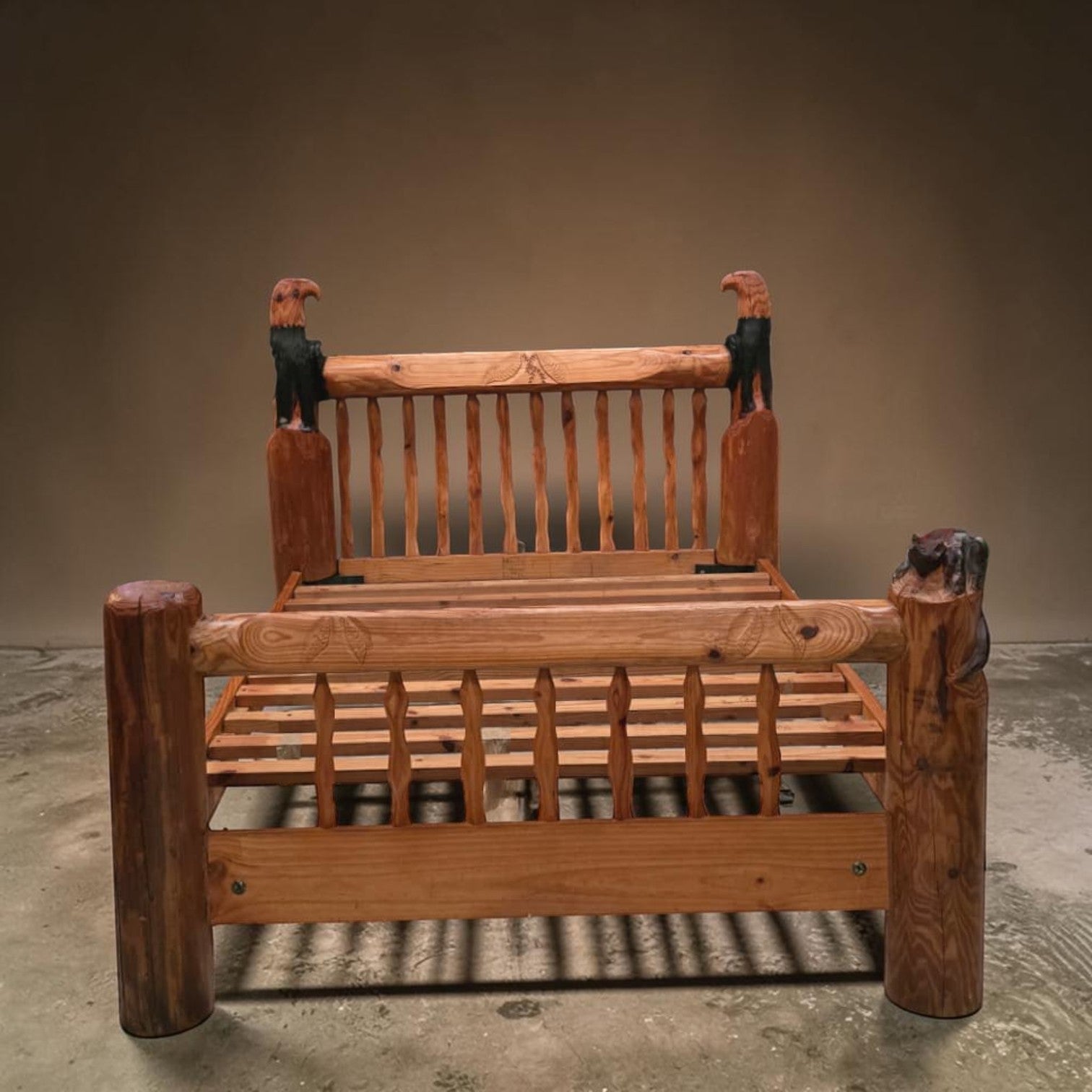 Unique Log-Style Wooden Bed Frame