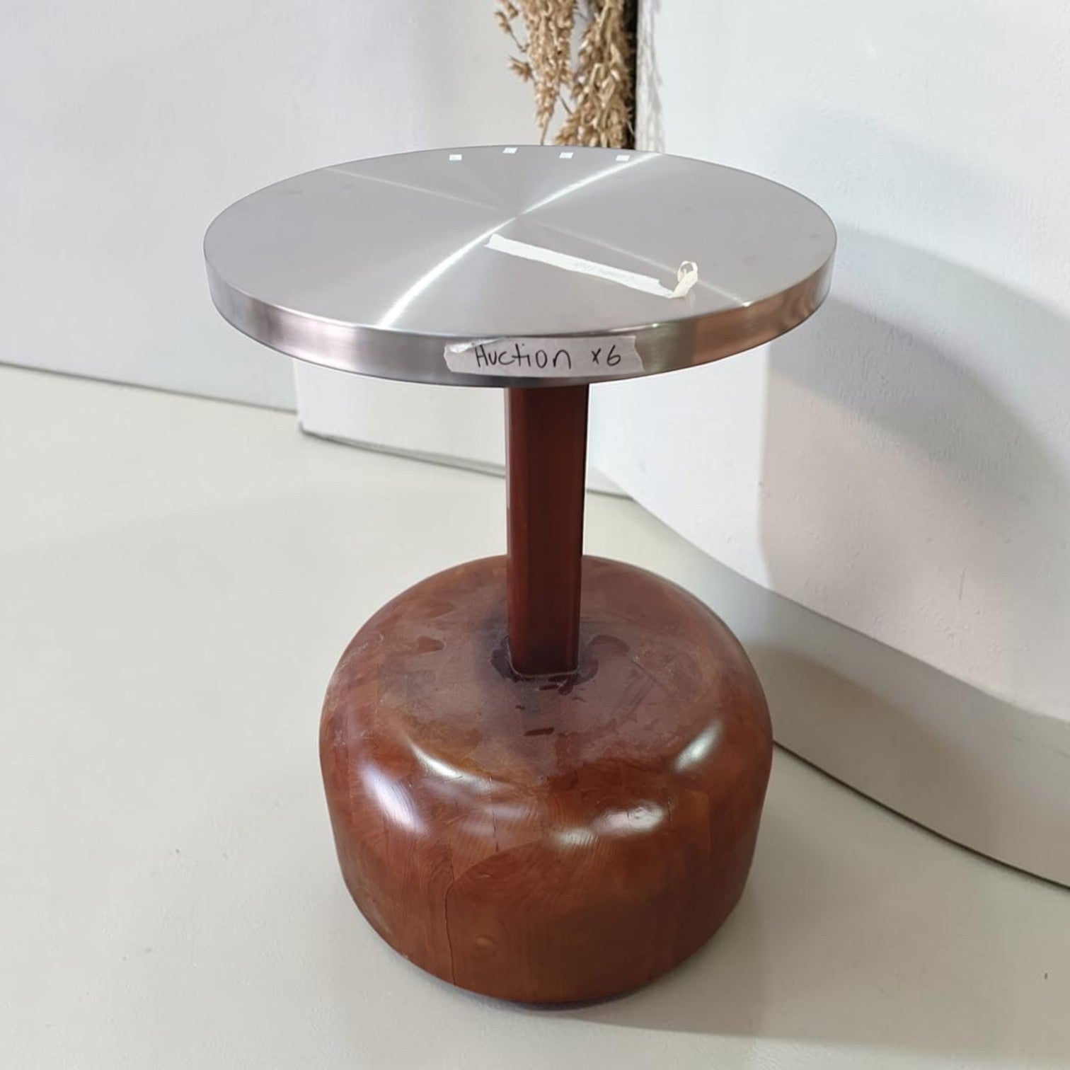 Unique Pedestal Accent Table With Timber Based, Metal Top (Dimensions 70 X 50cm)
