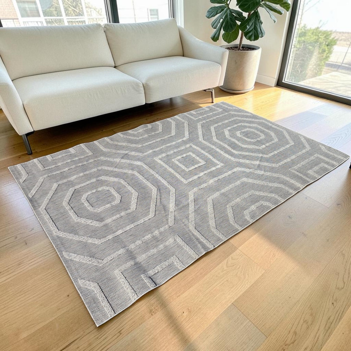 Vanuatu Suri Ash Geometric Flatweave Rug (Dimensions: 280x195)