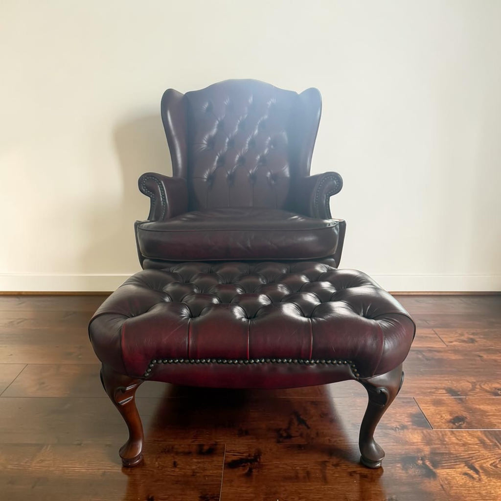 Vintage Chesterfield Wingback Armchair And Footstool ($1300 Each)