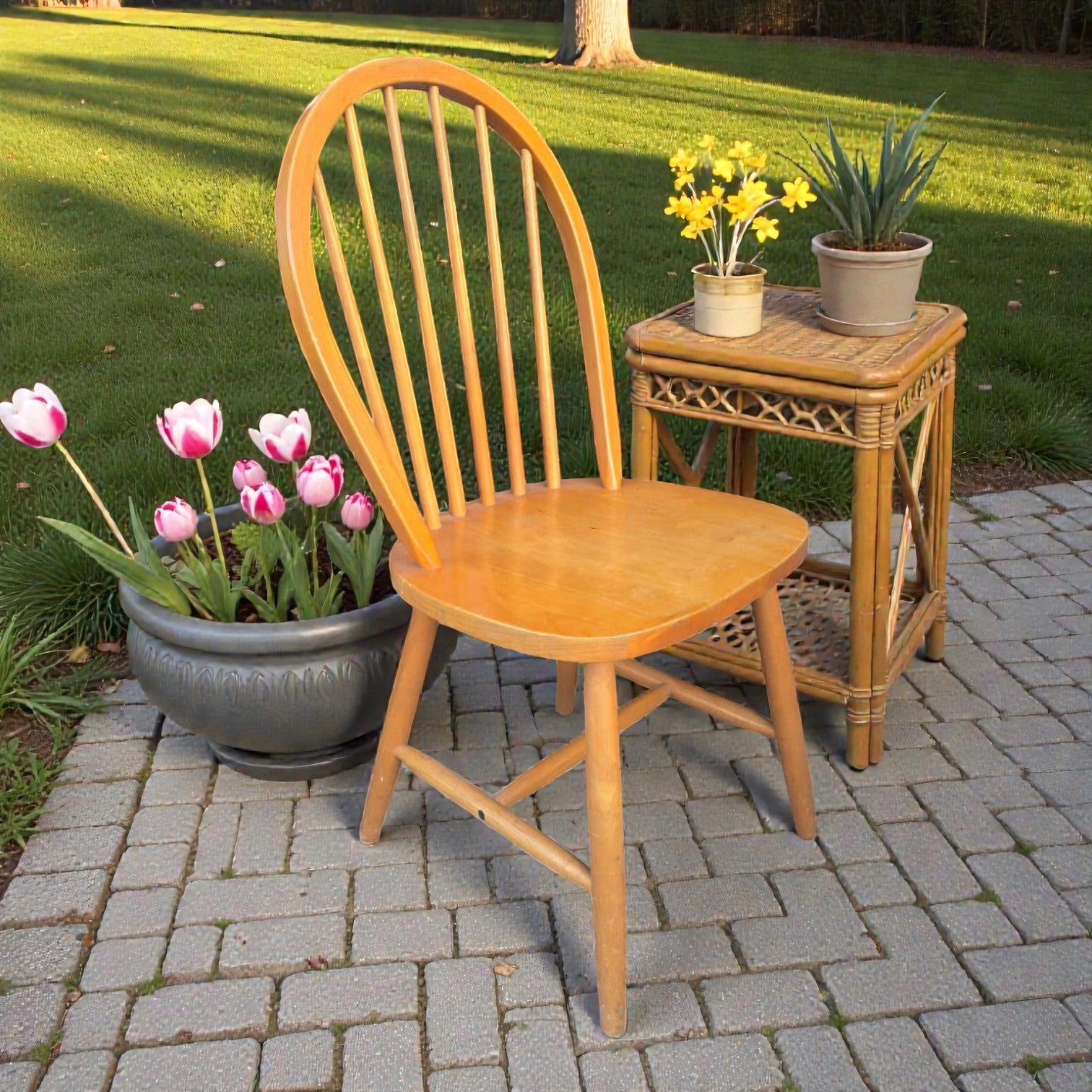 Vintage Light Oak Spindle Back Dining Chair