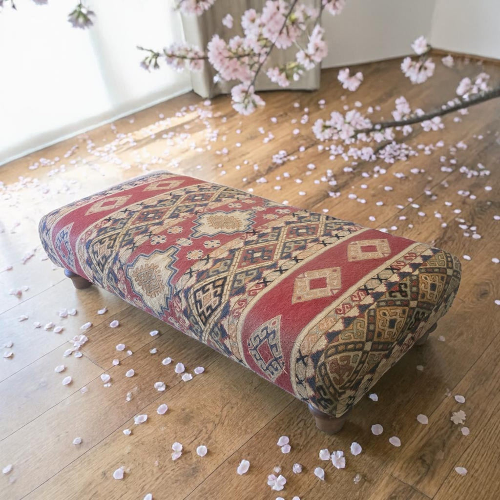 Vintage Upholstered Ottoman Or Footstool