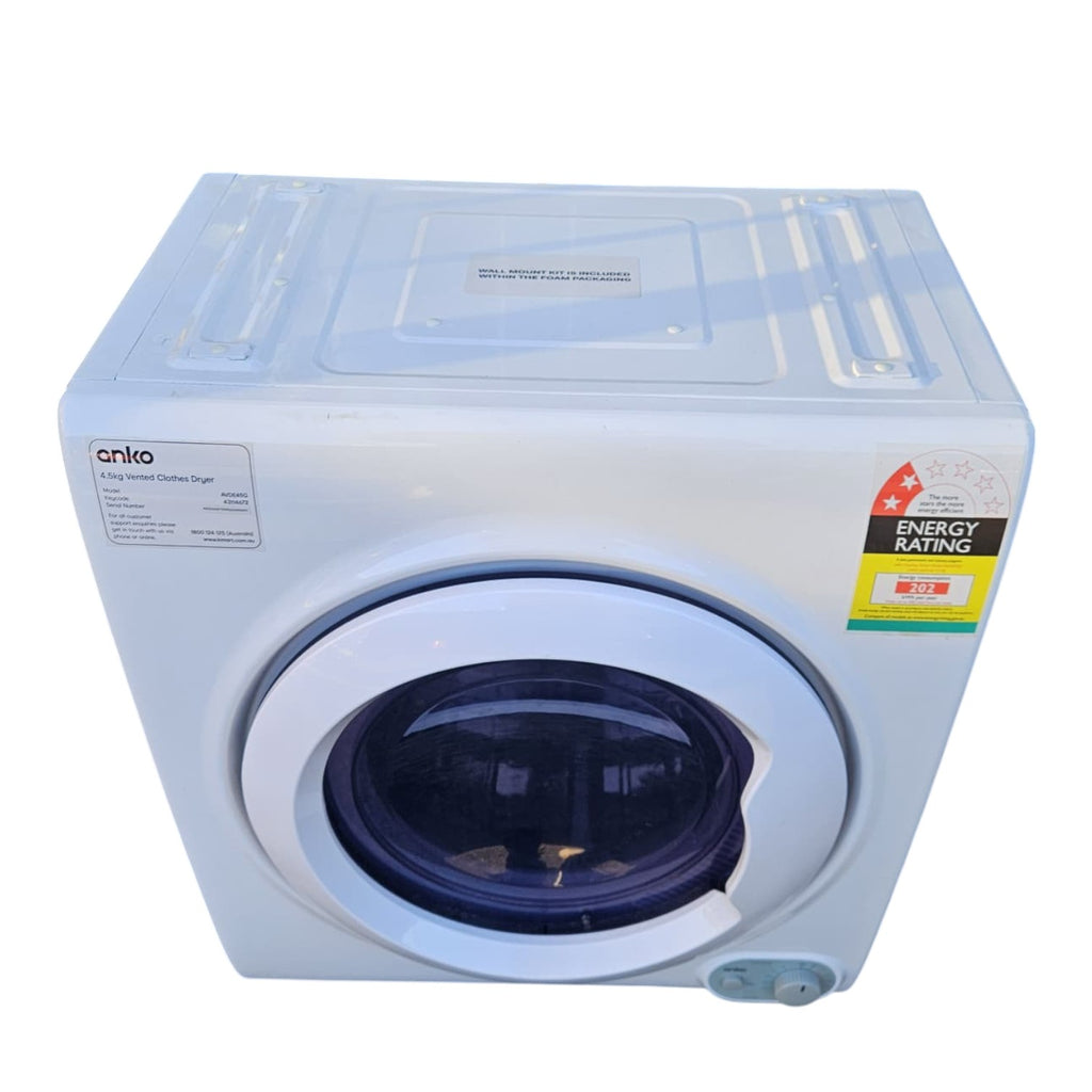 White Anko 4.5kg Vented Clothes Dryer (Model: Avde45g)