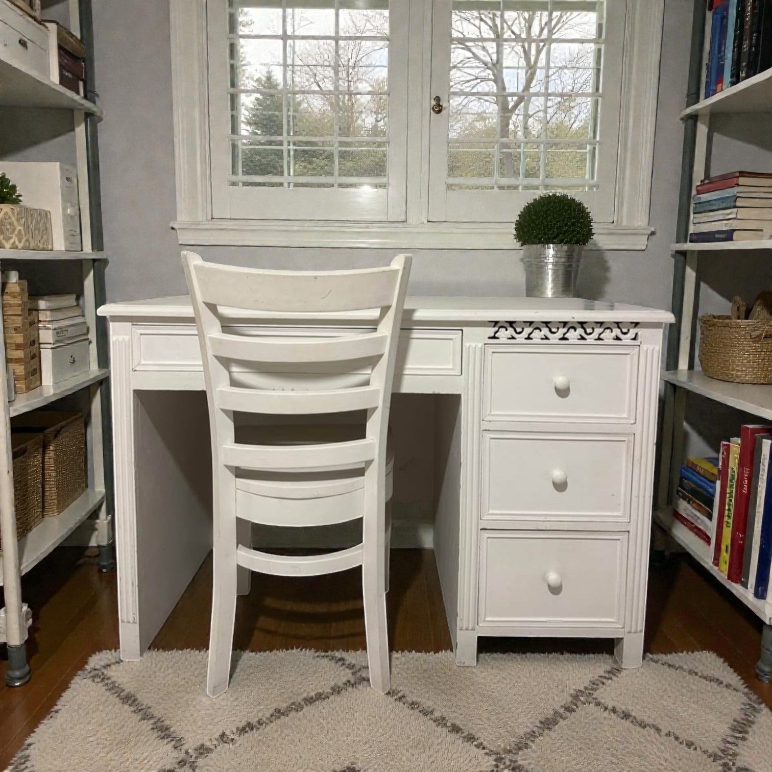 White Desk With A Matching Chair