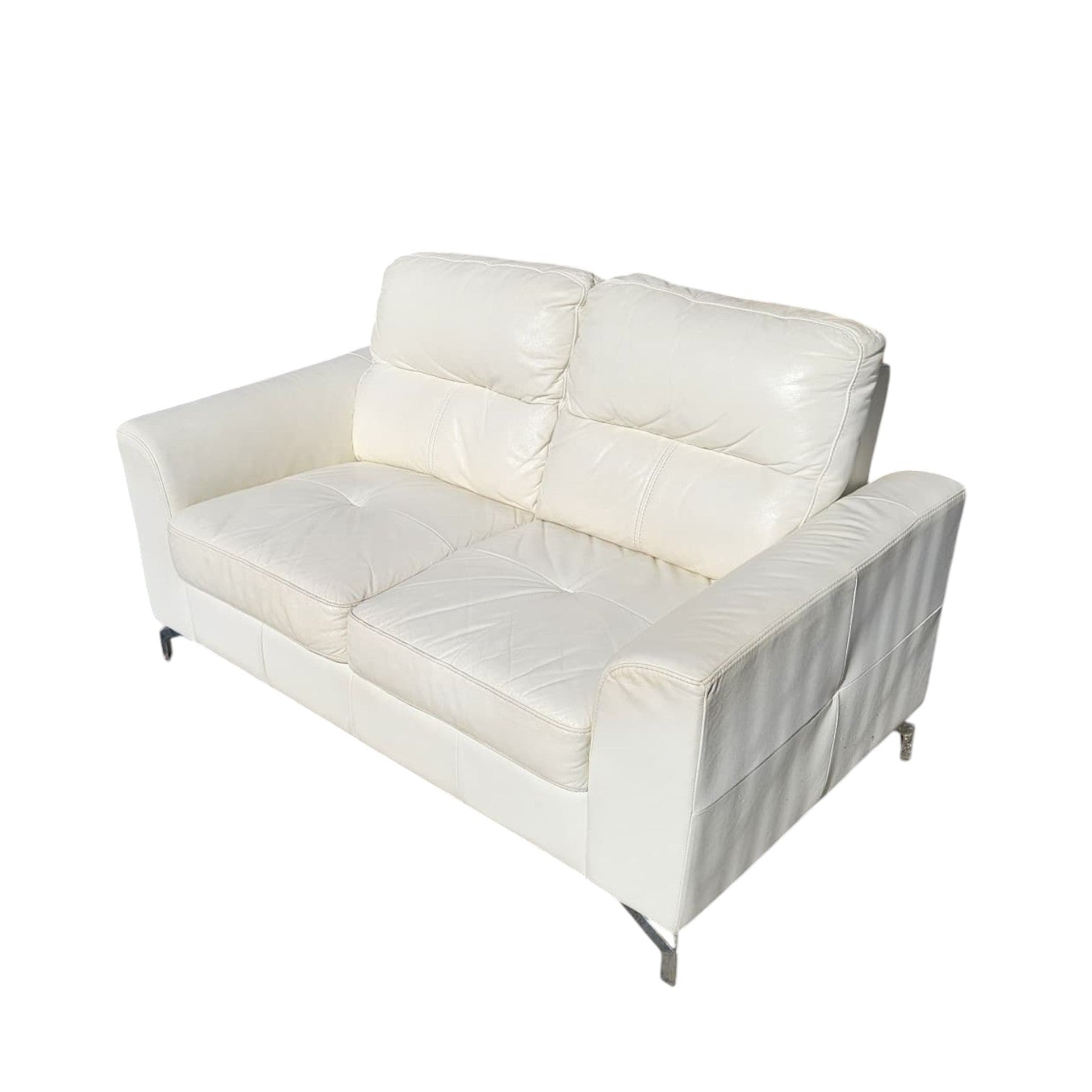 White Leather Two Seater Lounge