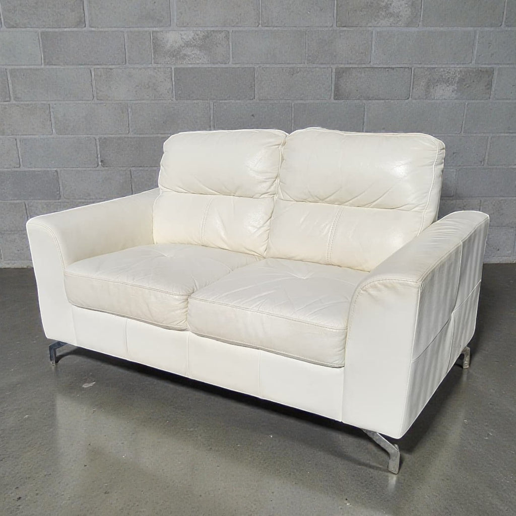 White Leather Two Seater Lounge