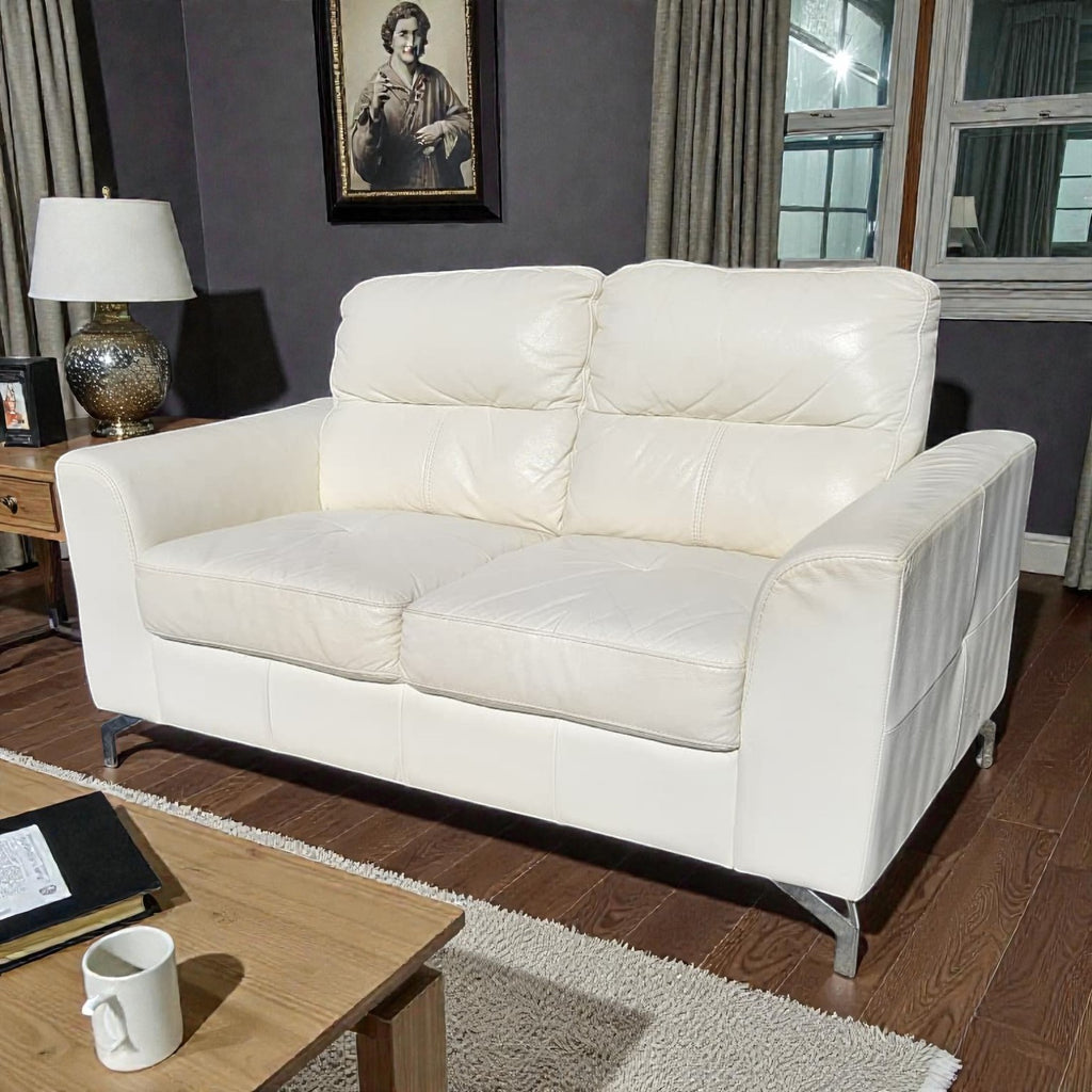 White Leather Two Seater Lounge