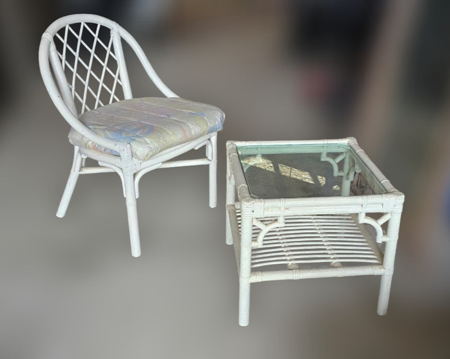 White Cane Outdoor Table and Chair Set