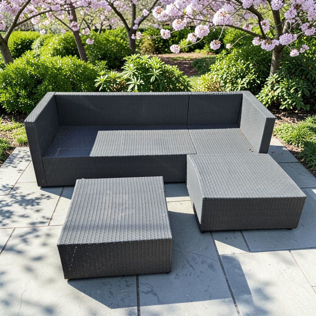 Wicker Outdoor Sofa And Ottoman Set (Dimensions: 63x200x78 Chaise 141 Long)