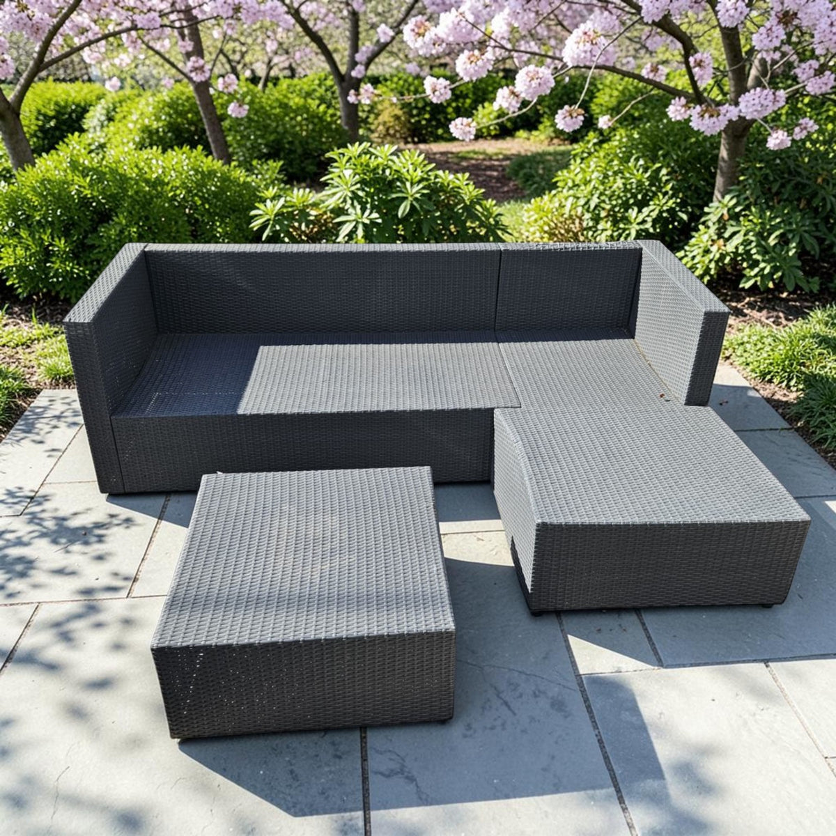 Wicker Outdoor Sofa And Ottoman Set (Dimensions: 63x200x78 Chaise 141 Long)