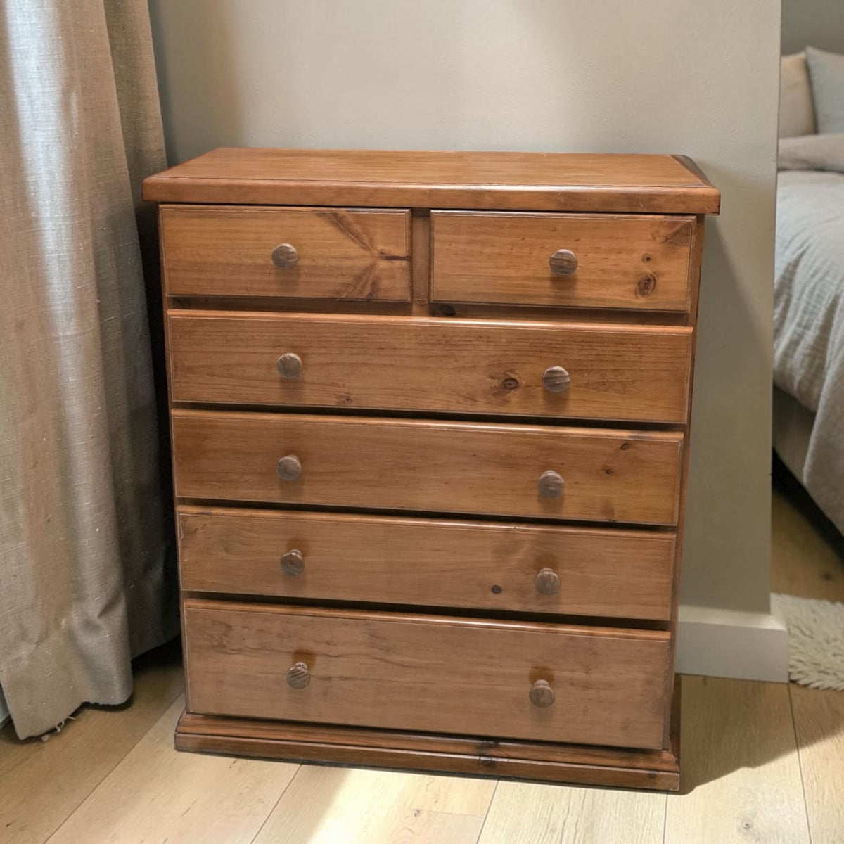 Wooden Tallboy Chest Of 6 Drawers (Dimensions: 112x95x39)