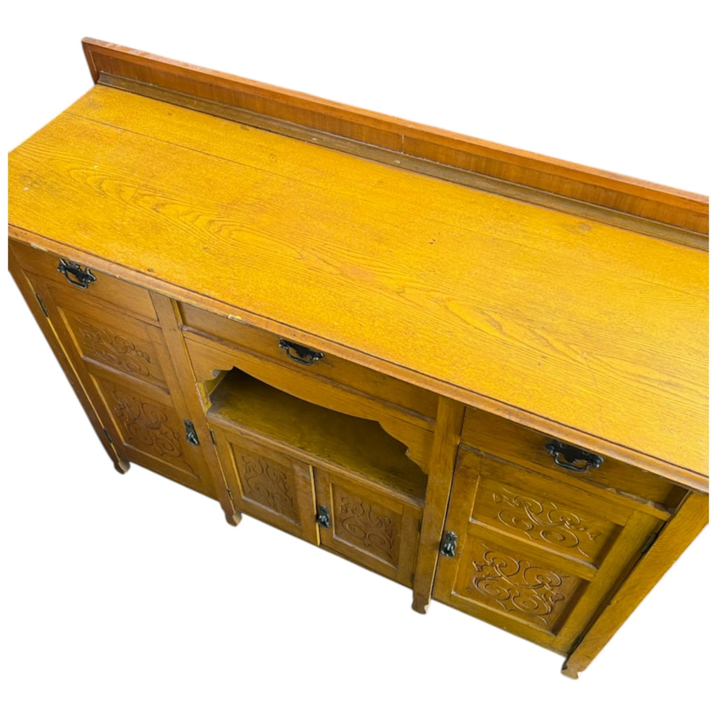 Yellow Stained Antique Wooden Sideboard Buffet