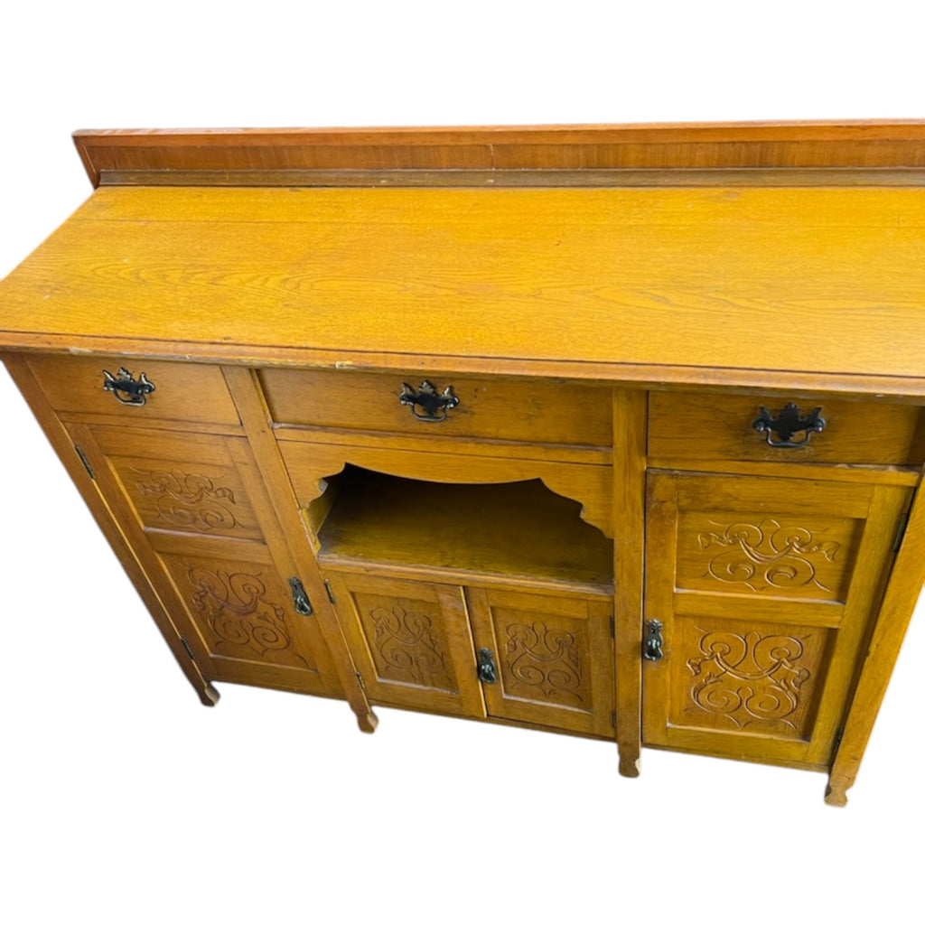 Yellow Stained Antique Wooden Sideboard Buffet