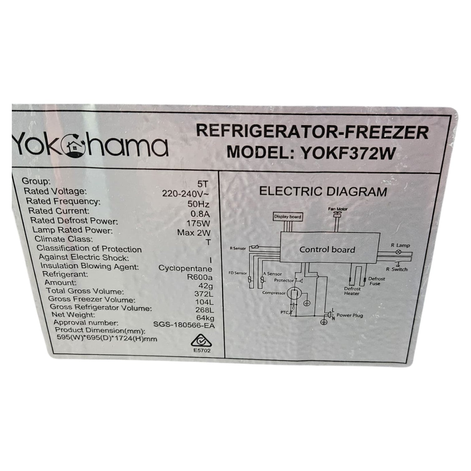 Yokohama Refrigerator-Freezer (Model: YOKF372W)
