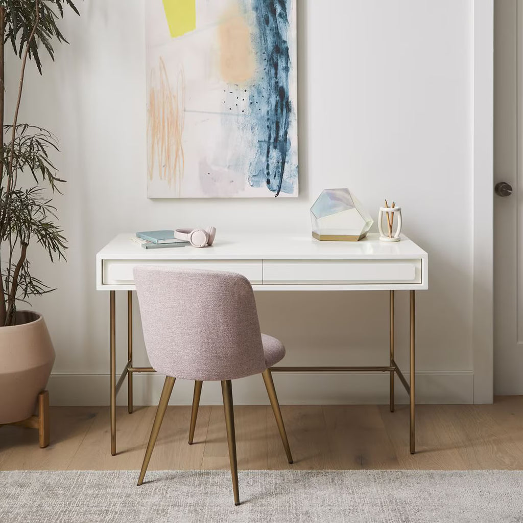 White Lacquer Gemini Desk (Dimensions: 77x122x56)
