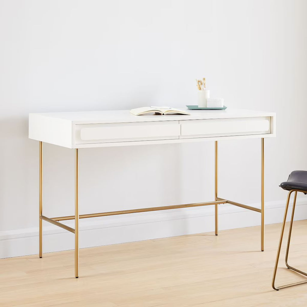 White Lacquer Gemini Desk (Dimensions: 77x122x56)